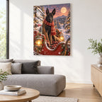 Acrylglas-Druck: Santa's-Pet-Portrait eines Hundes im Schlitten in einem modernen Wohnzimmer